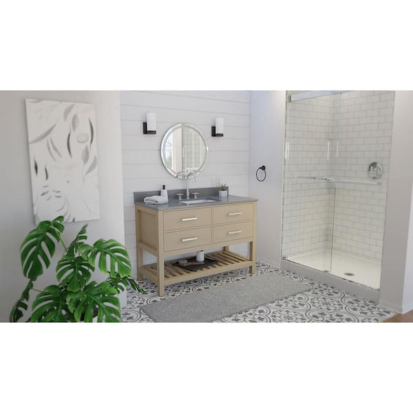 Valencia 48 in. W x 22 in. D x 34 in . H Oak Console Vanity with Rectangular Undermount Sink - Light Oak with Gray Top