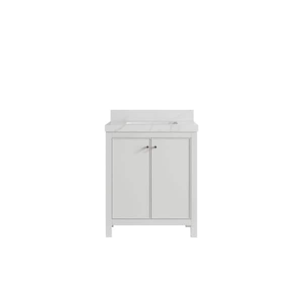 Willow Collections Chicago 30 in. Single Sink Freestanding White Bath Vanity with Calacatta Sienna Qt. Top Unassembled