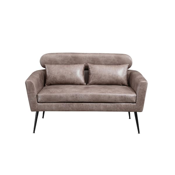 Jushua 31 in. Classical Taupe Suede 2-Seat Loveseat with Black Metal Legs