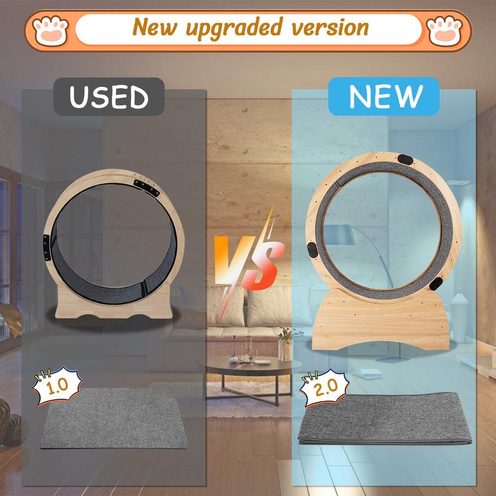 Natural Wood and Carpeted Cat Exercise Wheel with Detachable Blanket