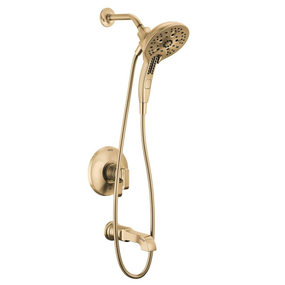 Delta Tetra Gold 1-Handle Wall-Mount Tub and Shower Trim Kit in ...