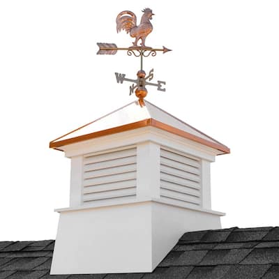 Manchester 30 in. x 30 in. x 67 in. H Square Vinyl Cupola with Rooster Weathervane