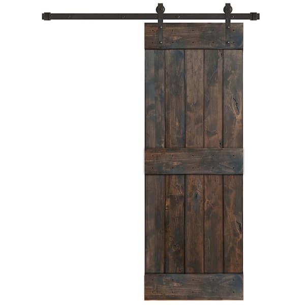 Pacific Entries 30 in. x 84 in. Rustic Espresso 2 Panel Knotty Alder Sliding Barn Door Kit with Oil Rubbed Bronze Hardware Kit