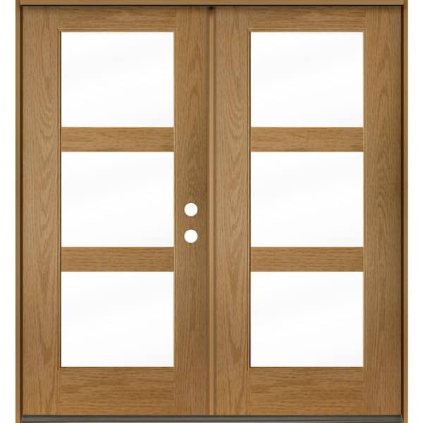 Krosswood Doors Modern 72 in. x 80 in. 3-Lite Left-Active Inswing Clear Glass Bourbon Stain Double Fiberglass Prehung Front Door