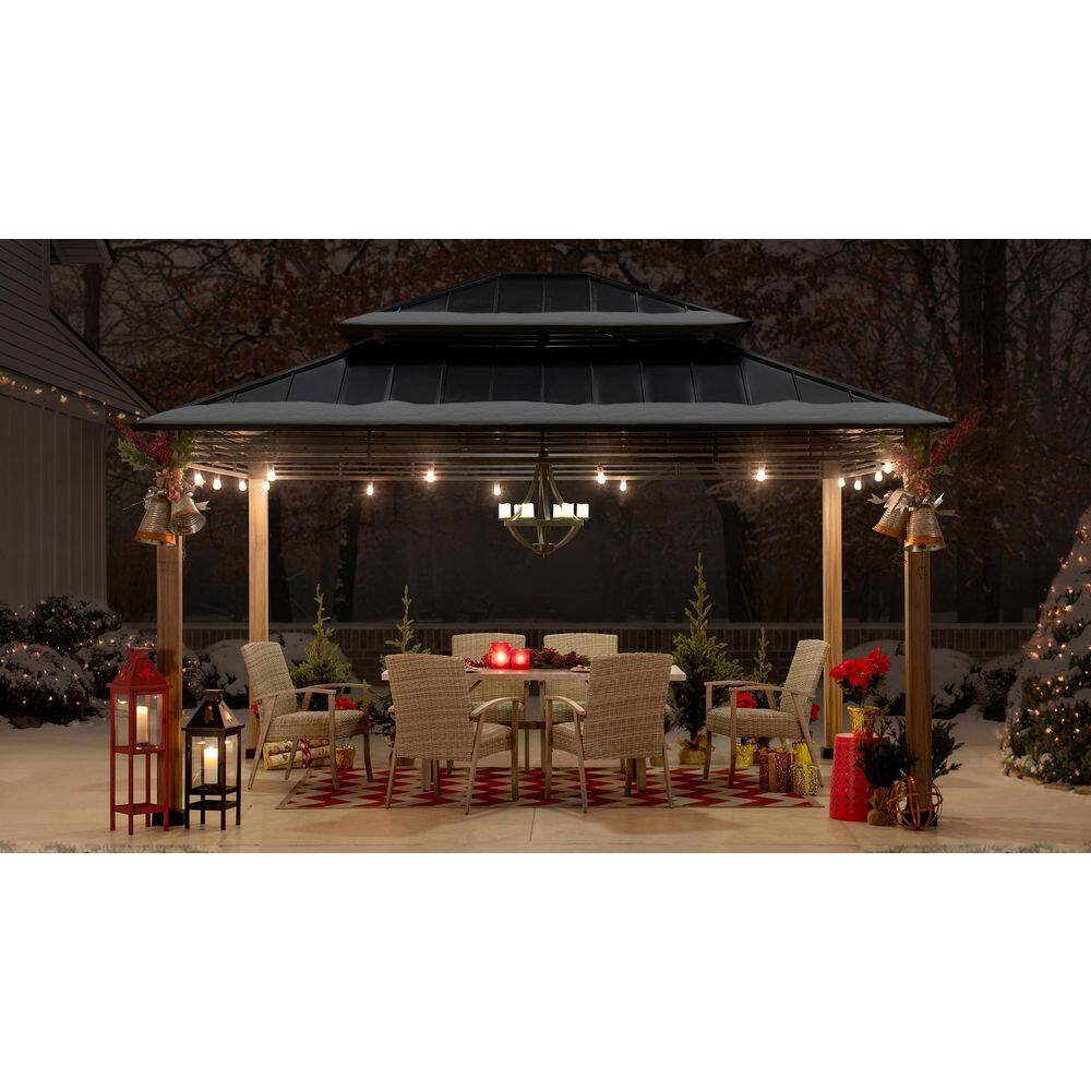 Sunjoy Roberts 13 x 15 ft. Black Steel Frame Hardtop Gazebo
