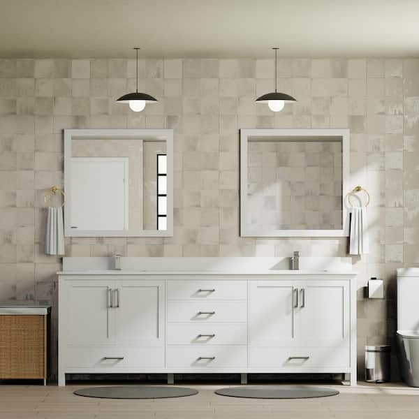 Jacques 80 in. W x 22 in. D x 34 in. H Freestanding Bath Vanity in White with White Quartz Top