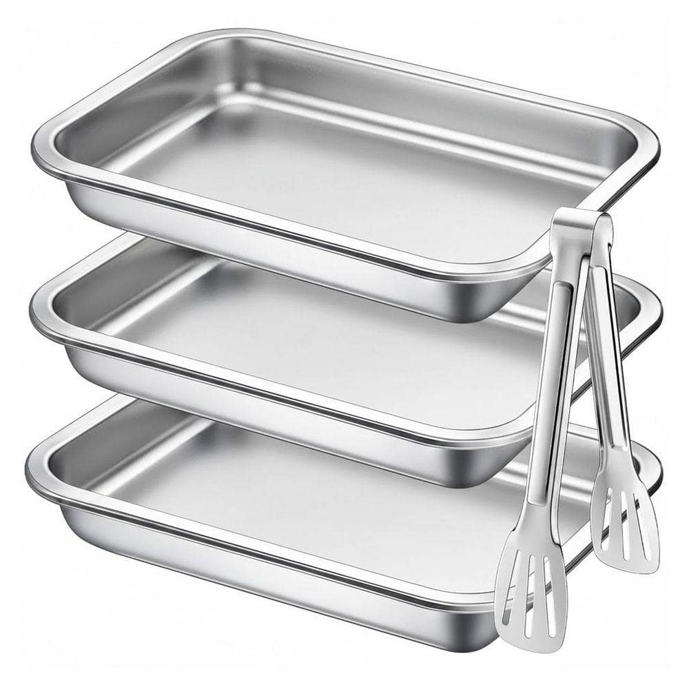 Lynzavix Silver Stainless Steel Breading Tray Set with Tong, Food