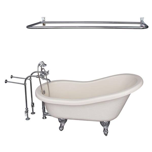 5 ft. Acrylic Ball and Claw Feet Slipper Tub in Bisque with Polished Chrome Accessories