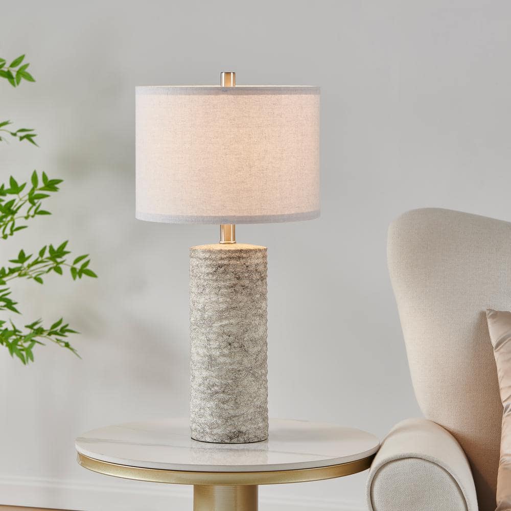 23.75" Silver Glazed Ceramic Table Lamp Set with Linen Shade