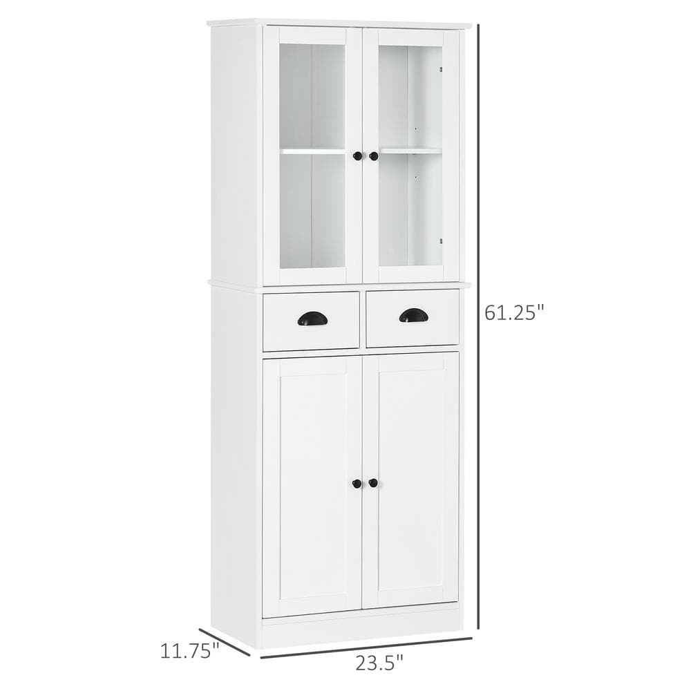 White 61" Freestanding Kitchen Pantry Cabinet with Adjustable Shelves