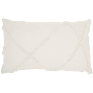 Lifestyles White Distressed Diamonds Textured 14 in. x 24 in. Rectangle Throw Pillow