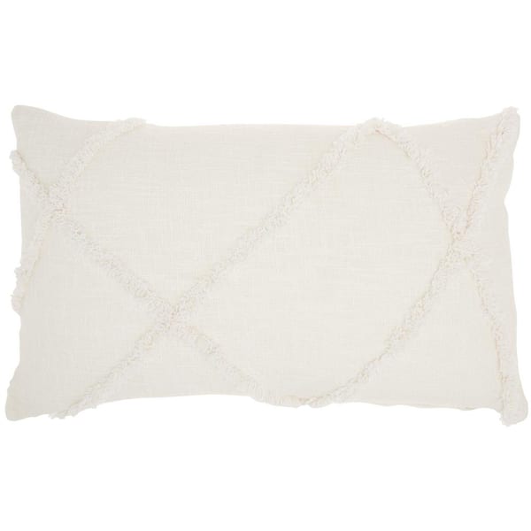 Mina Victory Lifestyles White Distressed Diamonds Textured 14 in. x 24 in. Rectangle Throw Pillow