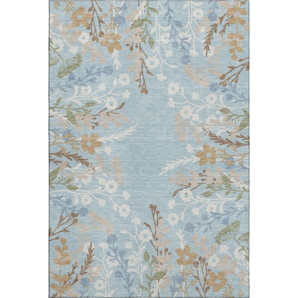 Mayfield Premium Machine Washable Abstract AMF2334 Sky 3 ft. x 5 ft. Area Rug