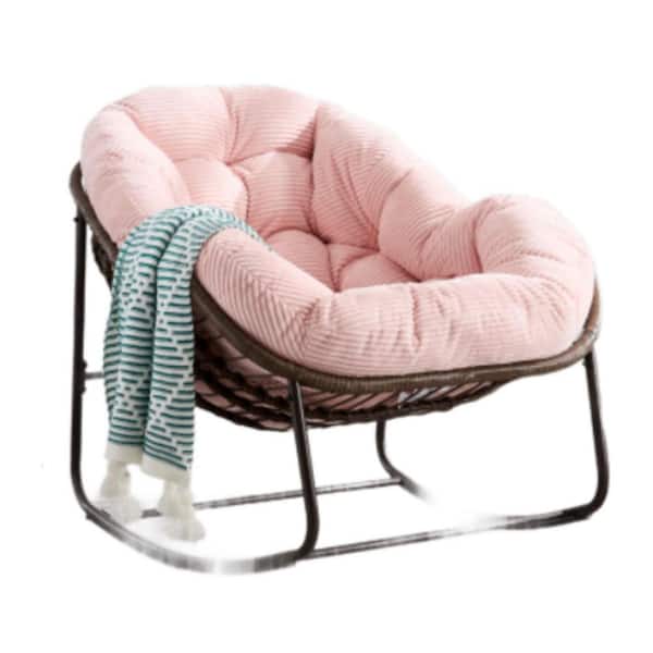 Series Frame Bronw Rattan Metal Rocking Outdoor Rocking Chair with CushionGuard Pink Cushion 1Piece