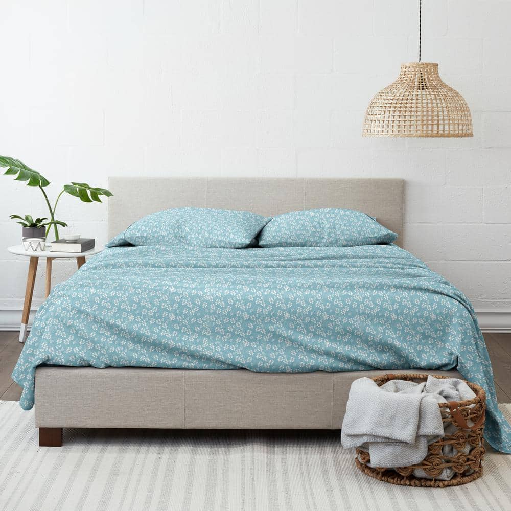 Pale Blue Floral Microfiber Twin Sheet Set