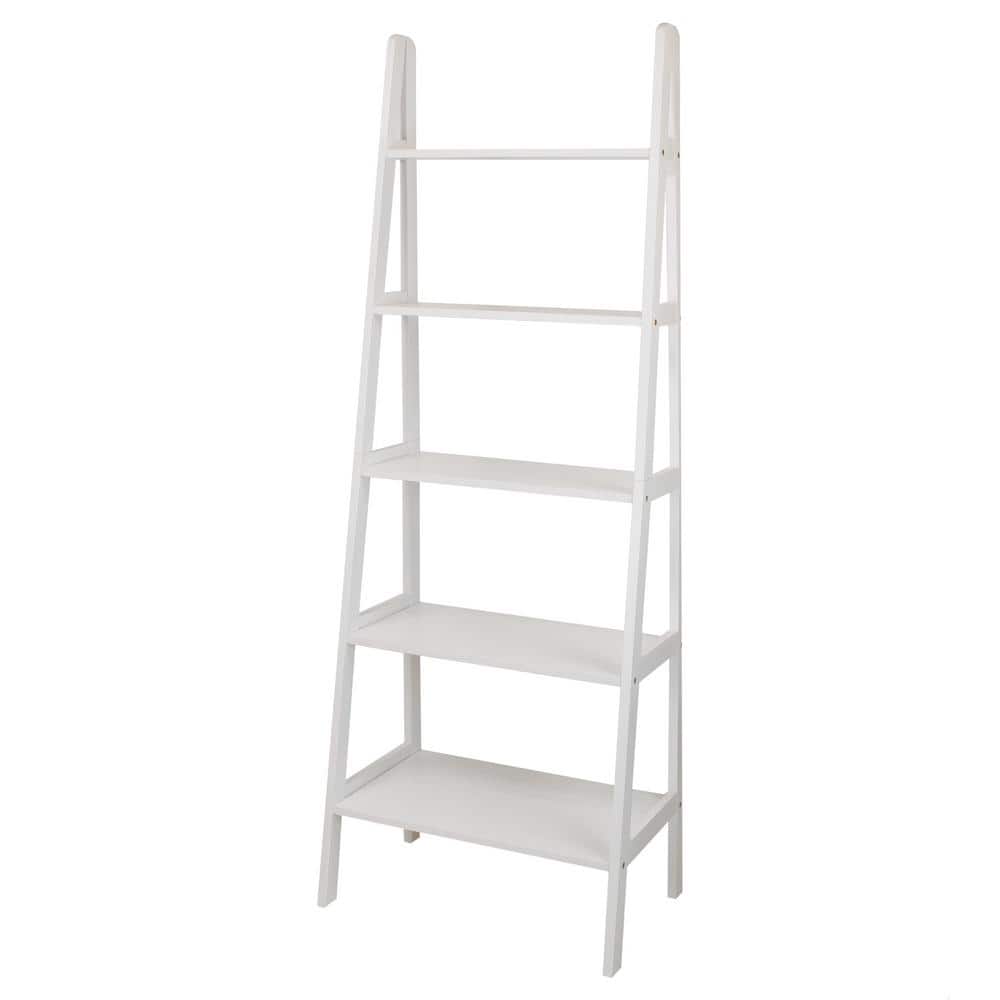 72 in. White New Wood 5-Shelf Ladder Bookcase with Open Back price history on PriceWatchPro