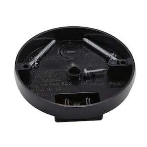 New Work 8 cu. in. Shallow Round Electrical Ceiling Fan Box with Wiring Clamps and Screws, 35-lb. Capacity, Black
