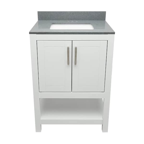 Ella Taos 25 in. W x 19. in D. x 36 in. H Bath Vanity in White with Quartz Stone Galaxy Grey Top with White Basin