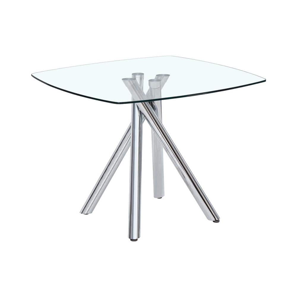 Contemporary Chrome and Glass Square Dining Table