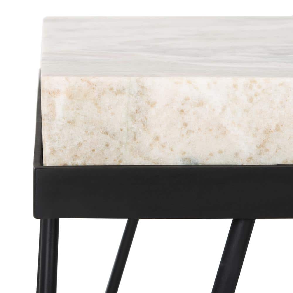 Jada Multi Grey Stone Top Accent Table with Black Hairpin Legs