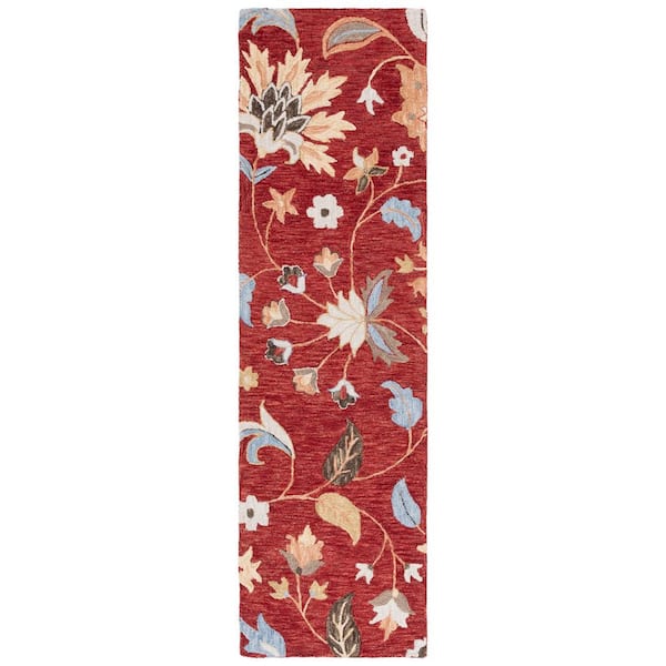 Jardin 2 ft. x 8 ft. Red/Orange Leaf Flower Runner Rug