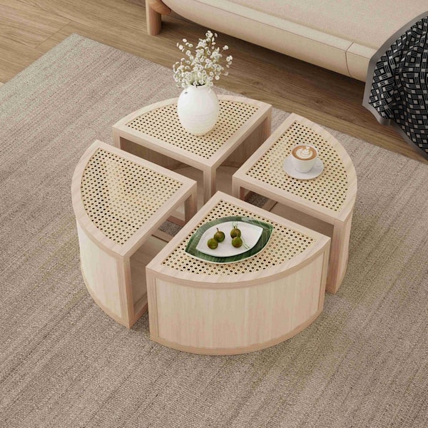 Polibi Light Natural Round Wood Coffee Table with Free