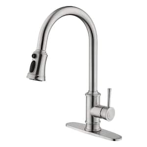 Single Handle Pull Down Sprayer Kitchen Faucet with Secure Docking, Pull Out Spray Wand in Brushed Nickel