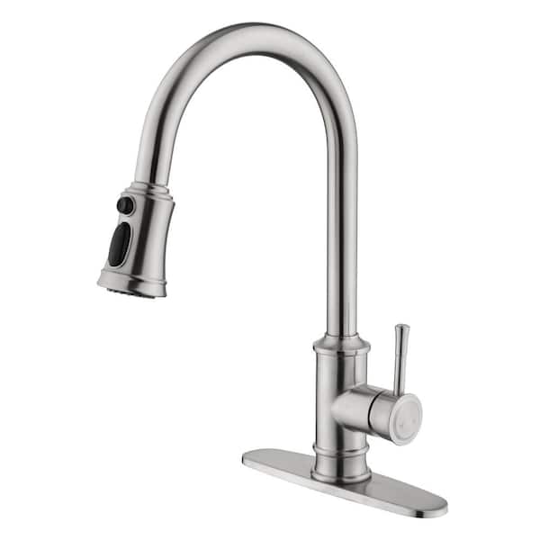 Lukvuzo Single Handle Pull Down Sprayer Kitchen Faucet with Secure Docking, Pull Out Spray Wand in Brushed Nickel