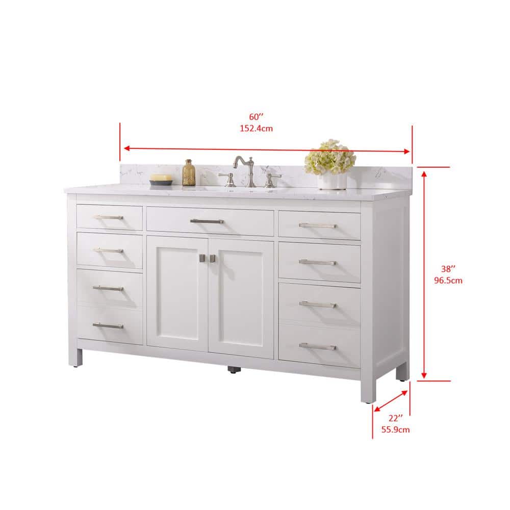 Jasper 60'' White Freestanding Single Bathroom Vanity with Carrara Top