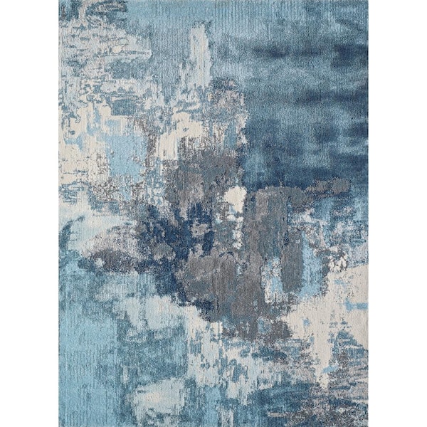 LUXE WEAVERS Nuvola Collection Blue 8x10 Distressed Abstract Polypropylene Area Rug