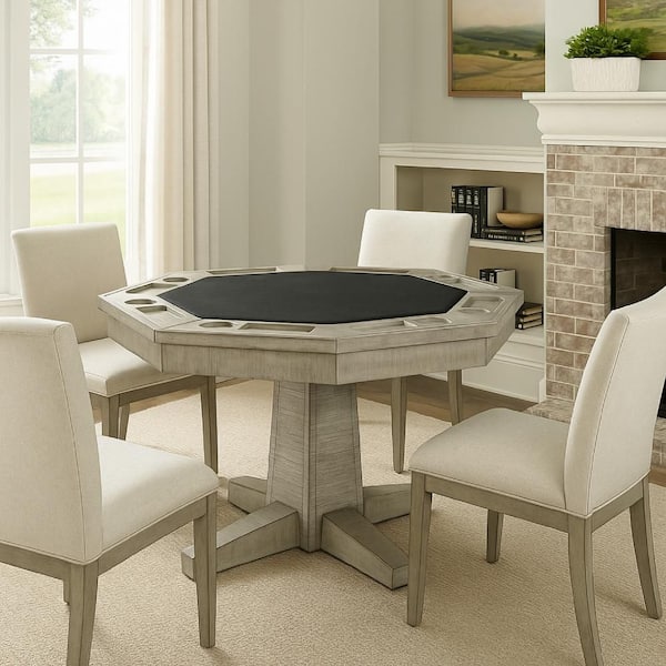 Zeka Gray Mahogany Wood 53 in. Pedestal Base Octagon Game and Dining Table (Seats 8)