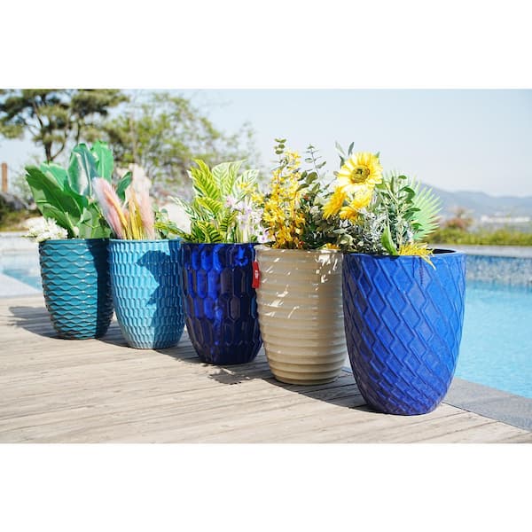 16.54 in. Round Cyan Ceramic Flower Pot with Drainage Hole-Frost and Weather Resistant