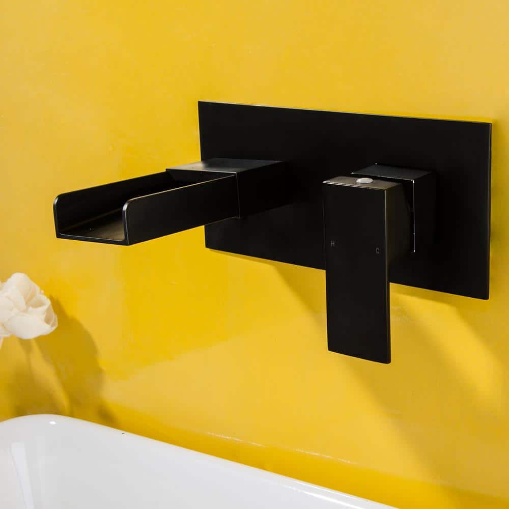 Matte Black Wall-Mount Single-Handle Waterfall Bathroom Faucet
