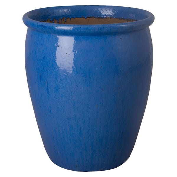 29 in. Light Blue Ceramic Round Planter (29 in. L x 29 in. W x 33 in. H) High-fire treatment with Drainage Hole
