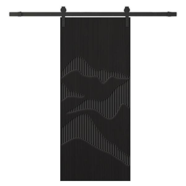 CALHOME 36 in. x 80 in. Black Painted Composite MDF Paneled Interior Sliding Barn Door with Hardware Kit