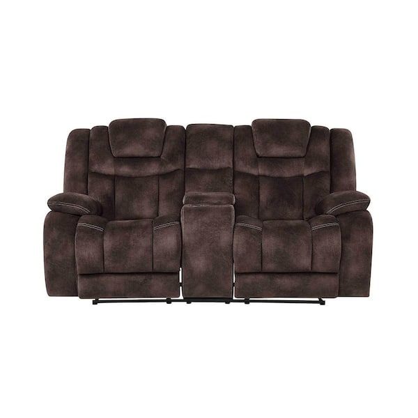 HomeRoots Charlie 39 in. Chocolate Solid Polyester 2-Seater Loveseat with Adjustable Power Headrest