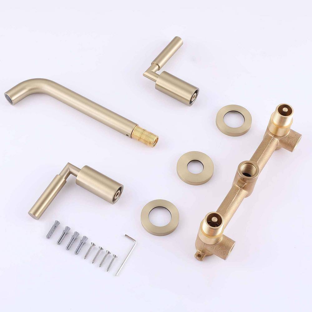 Brushed Gold Wall-Mounted Dual Handle Bathroom Faucet