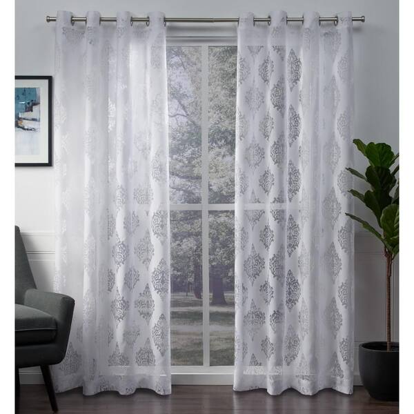 Unbranded Winter White Medallion Grommet Sheer Curtain - 52 in. W x 84 in. L (Set of 2)