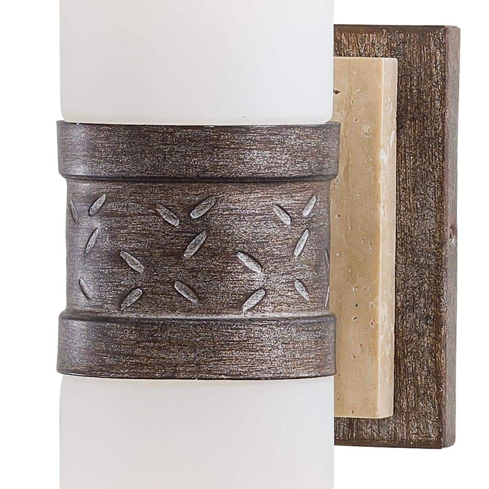 Aged Patina Iron and Opal Glass Cylinder Sconce