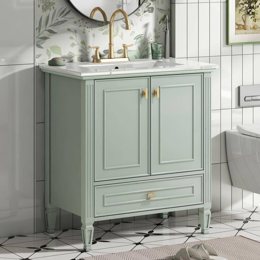 "30"" Green Freestanding Vanity Sink, 1 Drawer & 2 Soft-Close Storage Doors" price history on PriceWatchPro