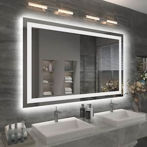 48 in. W x 32 in. H Large Rectangular Frameless Double LED Lights Anti-Fog Wall Bathroom Vanity Mirror in Tempered Glass
