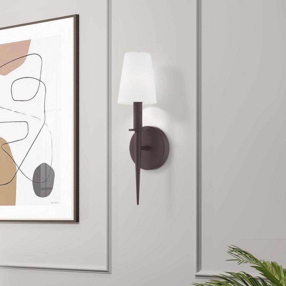 Bronze Direct Wired Electric Sconce with Opal White Glass Shade