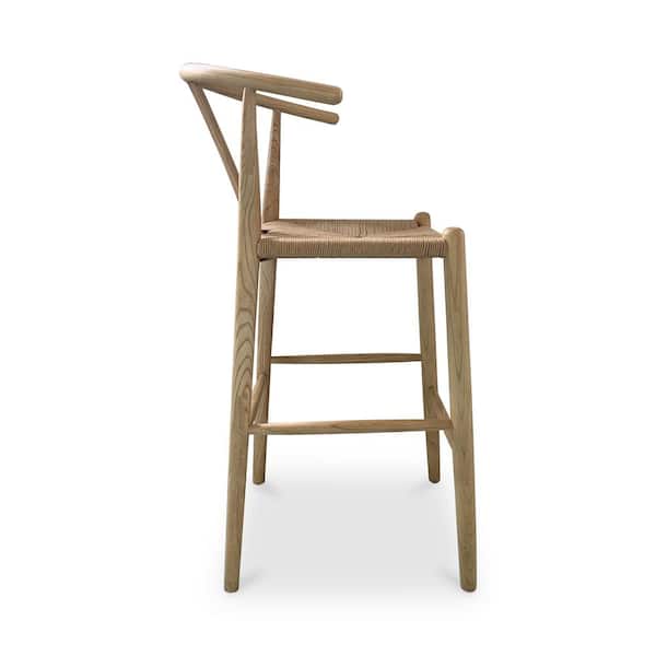 Hayden 26 in. Natural Scandinavian Elm Wood Counter Stool with Woven Fiber Seat