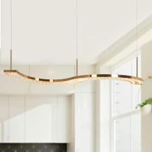 Macrobotrys 1-Light Integrated LED Plating Brass Linear Island Chandelier with Crystal Accents