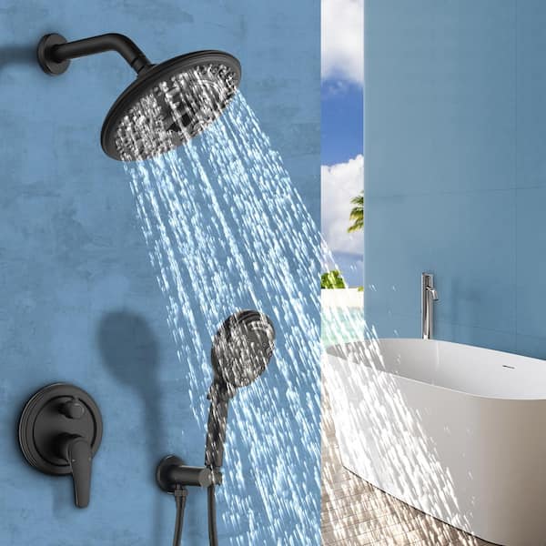 Satico 9-Spray Patterns with 2.5GPM Round 8 in. Wall Mounted Rain Dual Shower Heads and Handheld in Matte Black