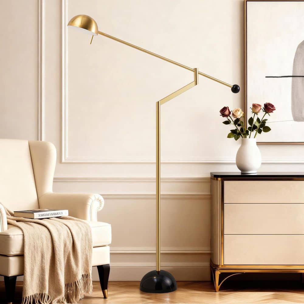 NatySwan 61 in. Gold Swing Arm Floor Lamp, 3000K Warm LED, Height