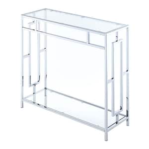 Town Square 12 in. Chrome Rectangular Glass Top Hall Table with Shelf