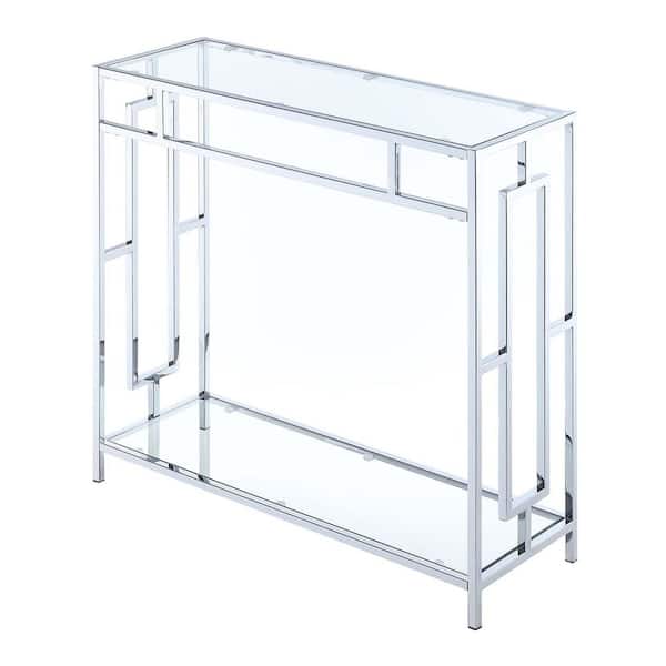 Convenience Concepts Town Square 12 in. Chrome Rectangular Glass Top Hall Table with Shelf