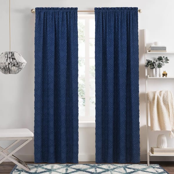 Blake Polyester Light Filtering Window Panel - 42 in. W x 84 in. L in Navy