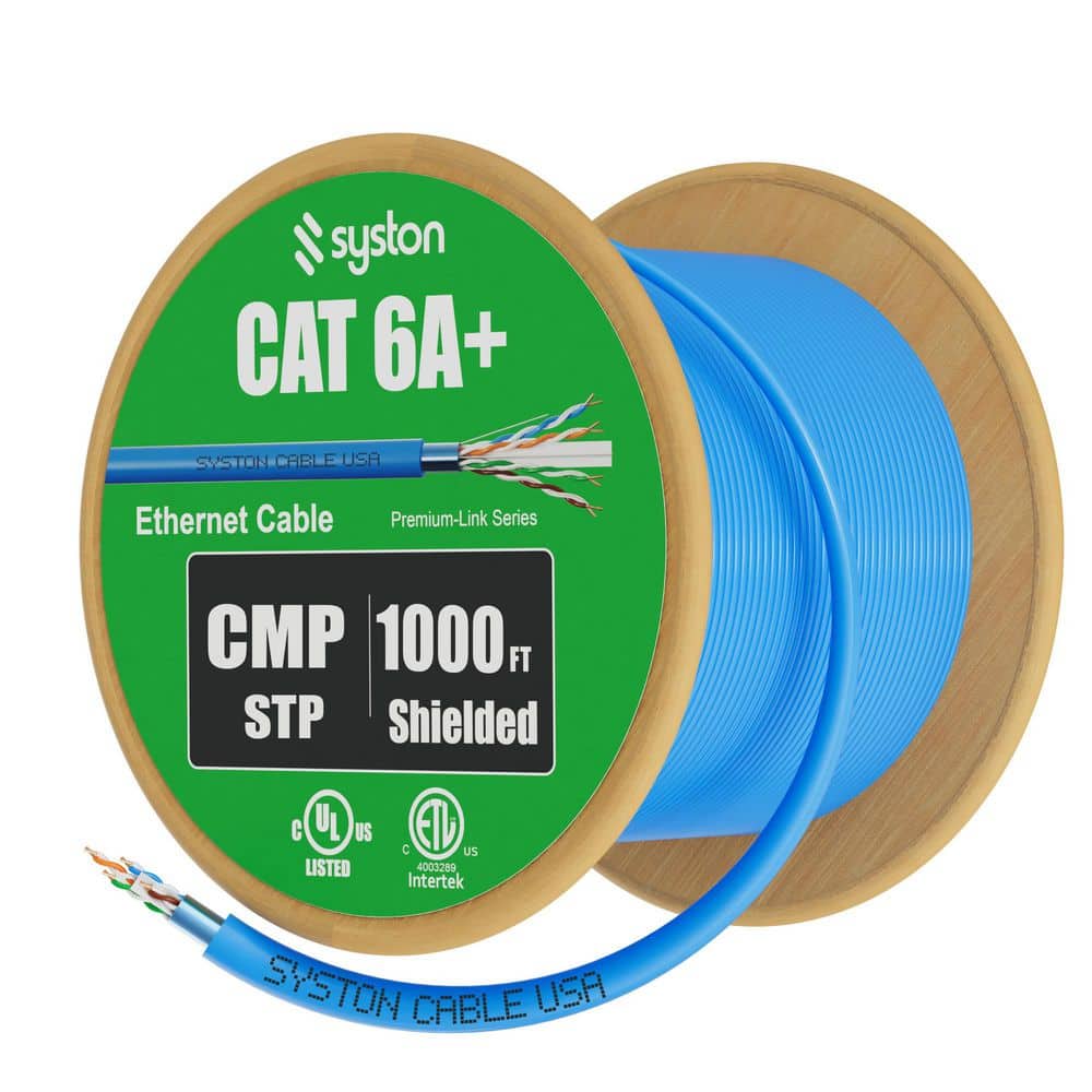 Syston Cat 6A+ Ethernet Cable – 700MHz, Solid Copper, Plenum Rated, No Ends (500ft Blue)